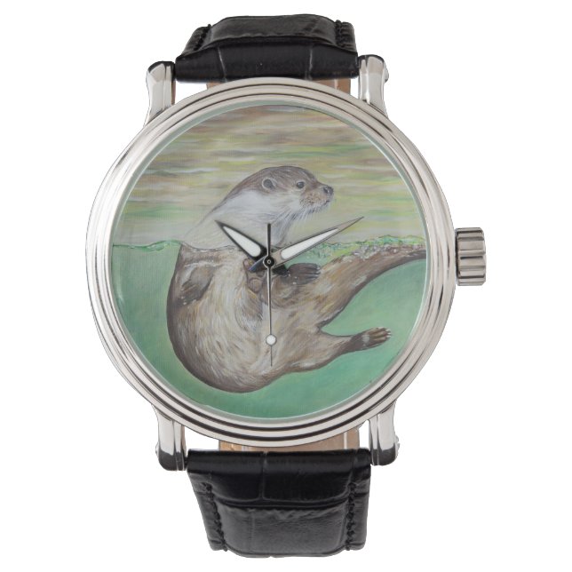 Montre Tableau de la loutre de rivière joueuse (devant)