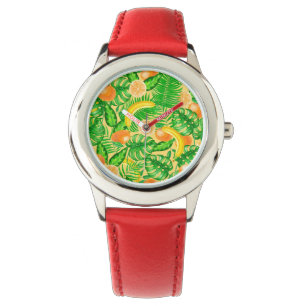 Montre Tangerines, bananes et feuilles tropicaux