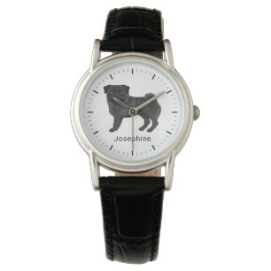 Montre Tapis de race de chien Carlin noir avec nom