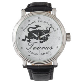 Montre Taurus Zodiac noir blanc astrologie Traits personn