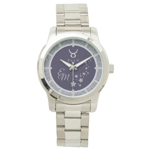 Montre Taurus Zodiac Parties scintillant argent bleu fonc (devant)