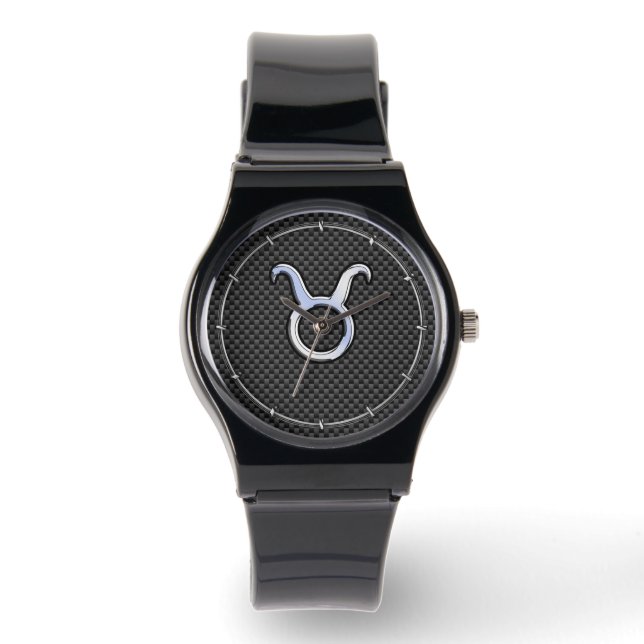 Montre Taurus Zodiac Sign on Black Carbon Fibre Print (Recto)