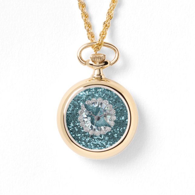 Montre Teal Faux Glitter & Seashell (Recto)