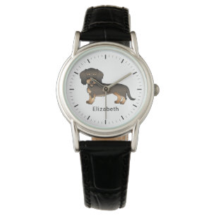 Montre Teckel à poil dur sanglier de dessin animé & nom