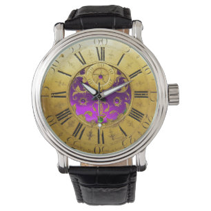 Montre TEMPS ANTIQUE Mauve Améthyste Pierres, Jaune Or