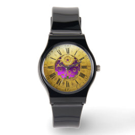 Montre TEMPS ANTIQUE Mauve Améthyste Pierres, Jaune Or