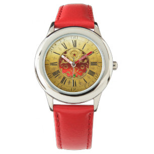 Montre TEMPS ANTIQUE Rouge Ruby pierres, Jaune or