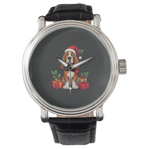 Montre Tenues de Noël drôles de chien Basset Hound Chapea
