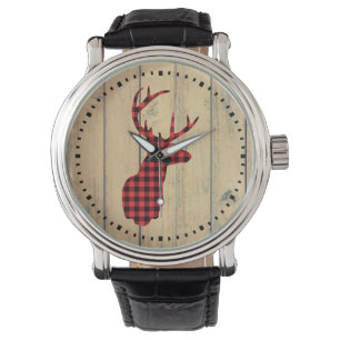 Montre Tête de cerf avec Antlers sur Faux Wood