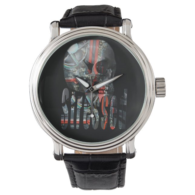 Montre Tête de crâne stressée par ordinateur, (devant)