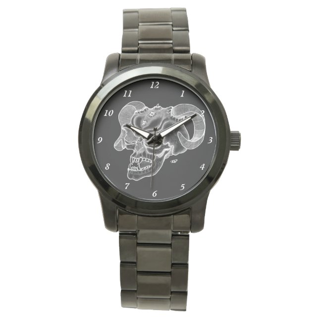 Montre Tête de diable crâne noir et blanc (devant)