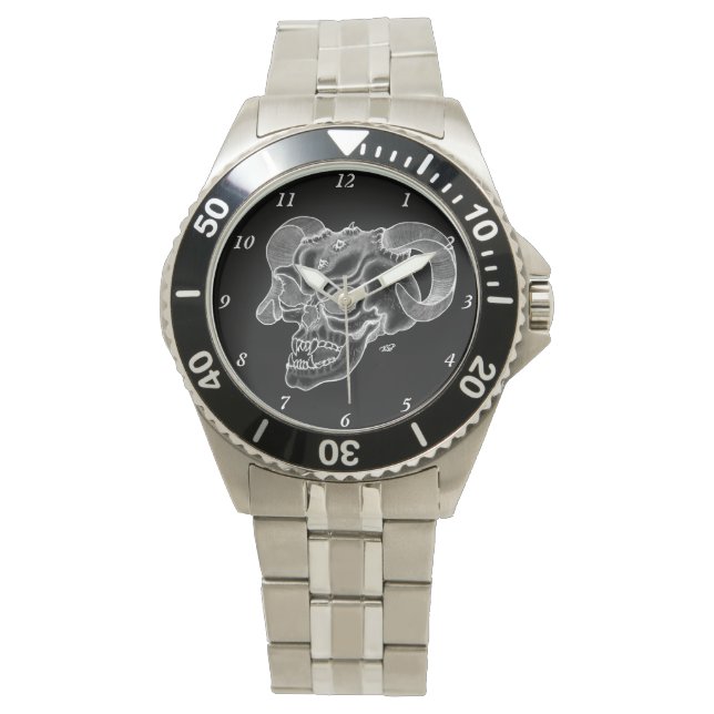 Montre Tête de diable crâne noir et blanc (devant)