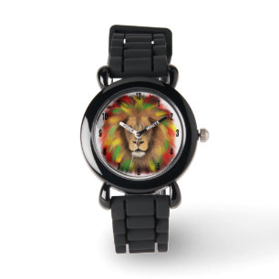 Montre Tête de lion rasta rouge jaune vert dessin Jamaïqu