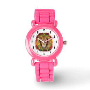Montre Tête de lion rasta rouge jaune vert dessin Jamaïqu