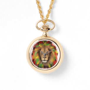 Montre Tête de lion rasta rouge jaune vert dessin Jamaïqu