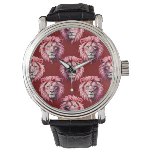 Montre Tête de lion rose bordeaux Design
