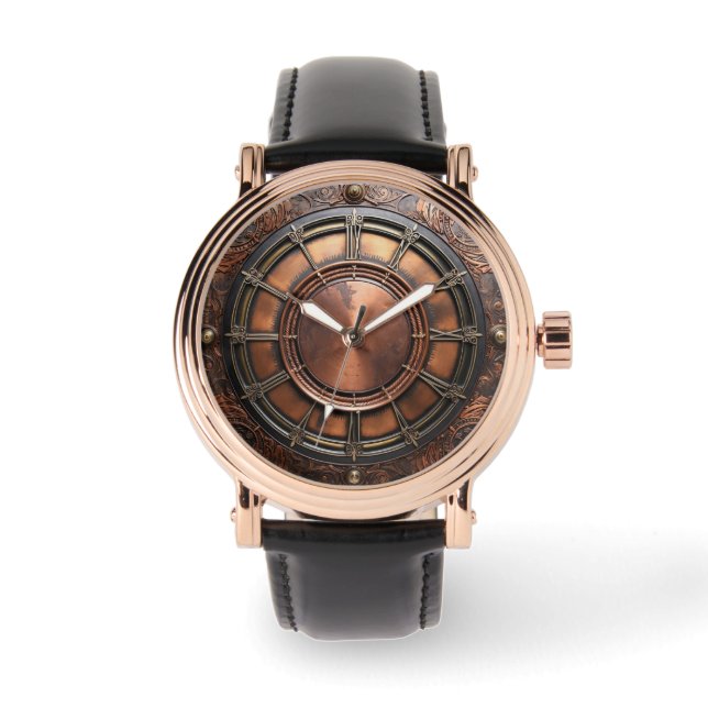 Montre Tête de temps en cuivre Steampunk (Recto)