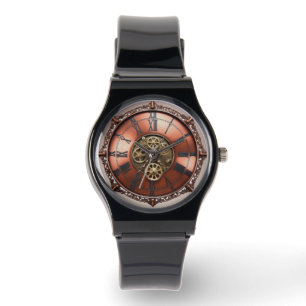 Montre Tête de temps en cuivre Steampunk
