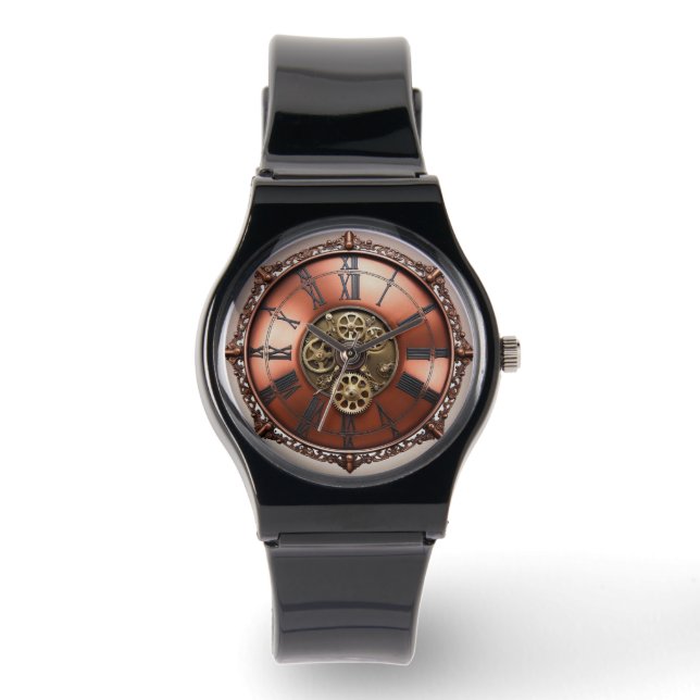 Montre Tête de temps en cuivre Steampunk (Recto)