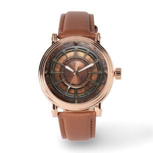 Montre Tête de temps en cuivre Steampunk