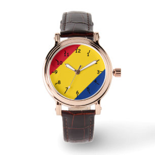 Montre Tête tripée rouge jaune et bleu