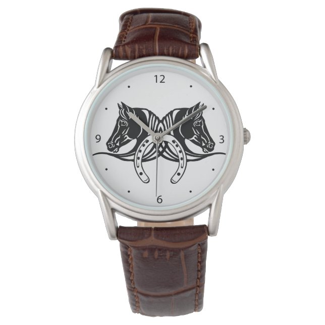 Montre têtes de deux chevaux noirs et fer à cheval (devant)