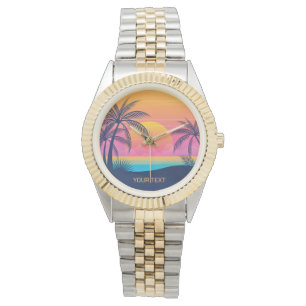 Montre Texte personnalisé Coucher de soleil sur l'île tro