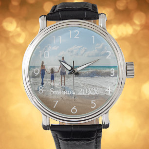 Montre texte photo de famille personnalisée blanch
