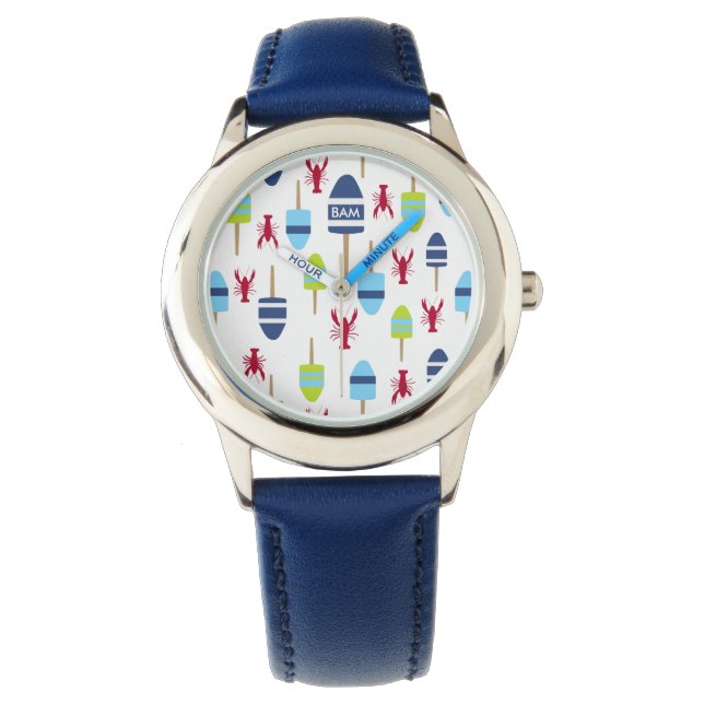 Montre Thème nautique Bouée et homard monogrammée (devant)