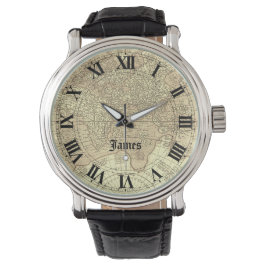 Montre Thème Vintage voyage Carte du monde avec votre nom