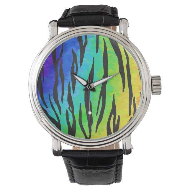 Montre Tiger noir et arc-en-ciel (devant)