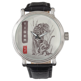 Montre Tigre de peinture à l'encre Sumi-e