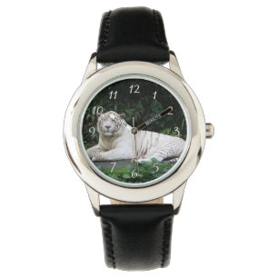 Montre Tigre noir et blanc du Bengale détendu et souriant