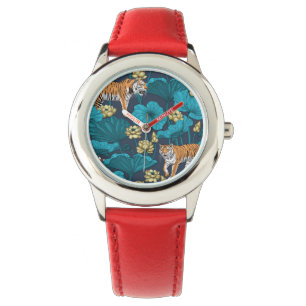 Montre Tigres dans l'étang jaune de lotus