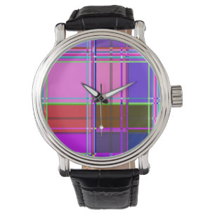 Montre Tissu à carreaux rose motif Madras