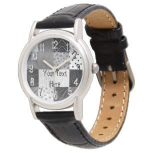 Montre tissu noir et blanc vintage de patchwork