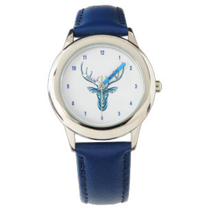 Montre Tons Bleus Tête de Cerf Illustration tribale