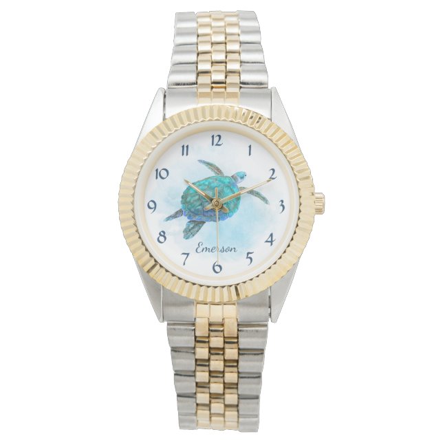 Montre Tortue de mer Aquarelle de l'océan (devant)