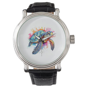 Montre Tortue de mer en aquarelle colorée