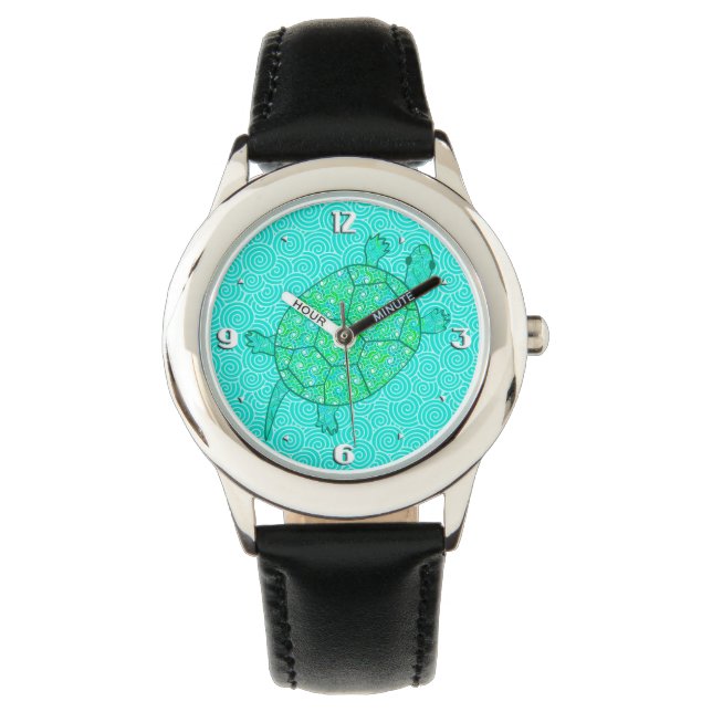 Montre Tortue tourbée arabesque - nuances de vert (devant)