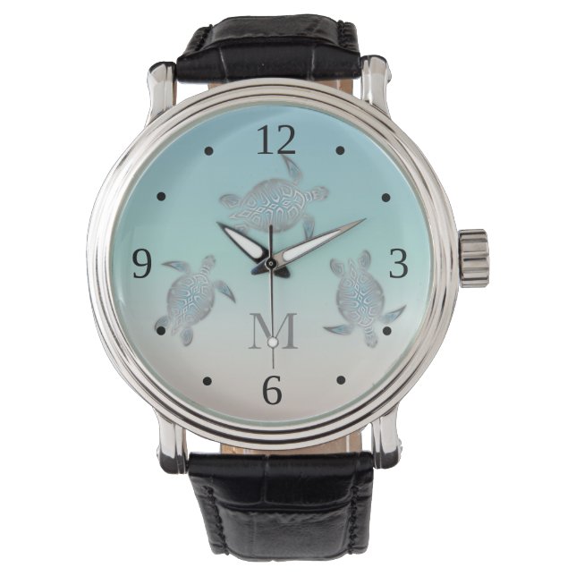Montre Tortues d'argent Style plage Monogramme moderne (devant)