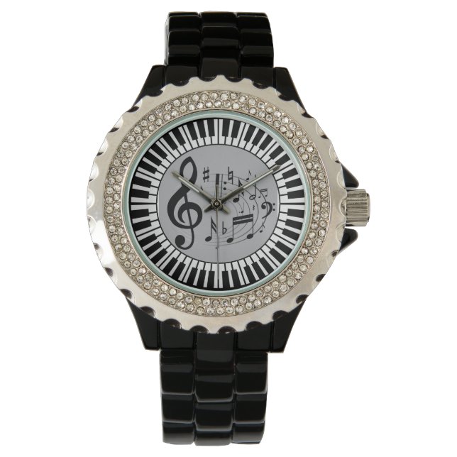 Montre Touches De Piano Circulaire Et Notes De Musique (devant)