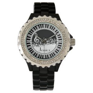 Montre Touches de piano circulaires et notes musicales mé