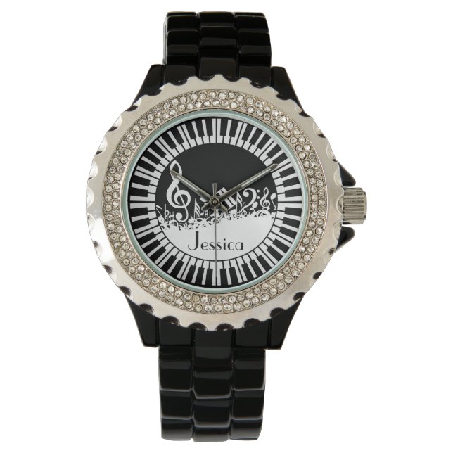 Montre Touches de piano circulaires et notes musicales mé (devant)
