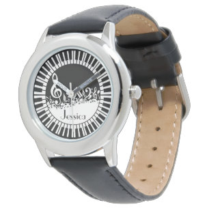 Montre Touches de piano circulaires et notes musicales mé