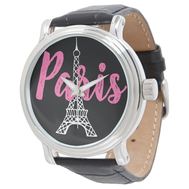 Montre Tour Eiffel Tour Paris Retro Rose Femmes (Incliné)