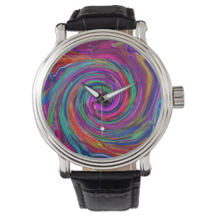 Montre Tourbillon Abstrait Rétro Magenta Sombre Arc-en-ci
