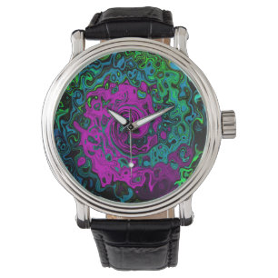 Montre Tourbillon d'art liquide groovy abstrait magenta g