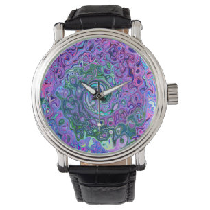 Montre Tourbillon Vert et Violet Abstrait Rétro Groovy