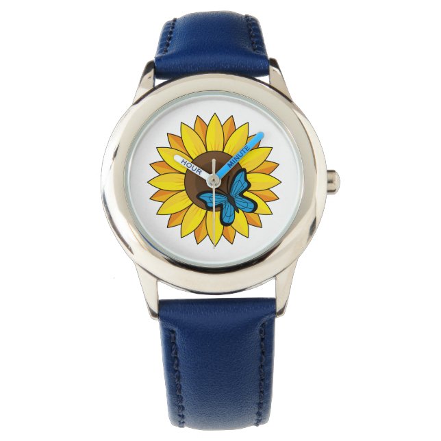 Montre Tournesol et papillon bleu (devant)
